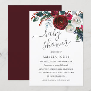 Christmas Watercolor Floral Baby Shower Invitation