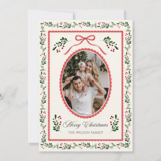 Christmas Watercolor Floral Bow Photo Collage Invitation