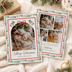 Christmas Watercolor Floral Bow Photo Collage Invitation