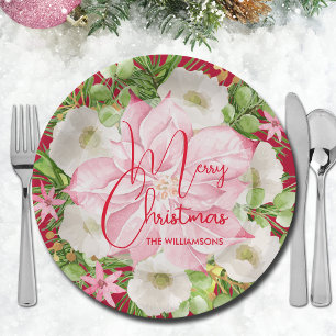 Christmas Watercolor Floral  Paper Plate