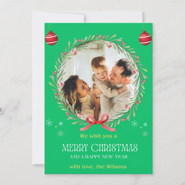  Christmas Watercolor Floral Photo Collage Holiday Invitation (Front)