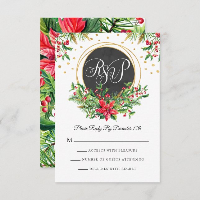 Christmas Watercolor Flowers RSVP Card (Front/Back)