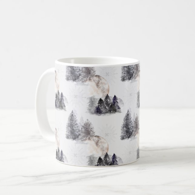 Christmas Watercolor Forest Night Pattern Coffee Mug (Front Left)