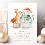 Christmas Watercolor Fox Snowman Holiday Party Invitation<br><div class="desc">Christmas Watercolor Fox Snowman Holiday Party Invitation . This beautiful watercolor design is accented with a cute woodland fox decorating a Snowman. Personalise this custom holiday design with your own party details. Perfect for a family Christmas dinner or for a Corporate holiday party!</div>