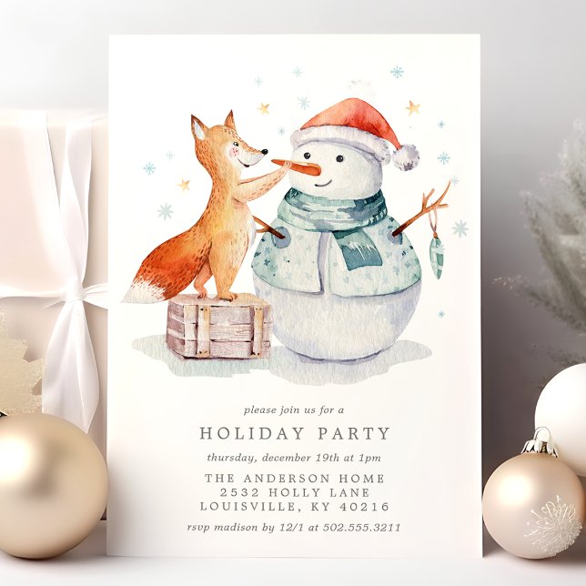Christmas Watercolor Fox Snowman Holiday Party Invitation (Creator Uploaded)