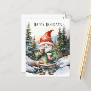 Christmas watercolor gnome add text Holiday Postcard
