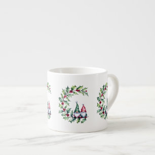 Christmas Watercolor Gnomes Sitting On Holly Twig Espresso Cup