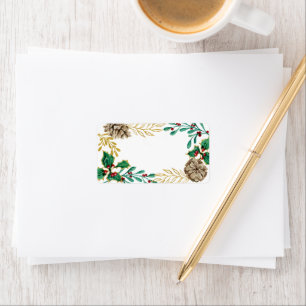 Christmas Watercolor Gold Pine Holly Greenery Label