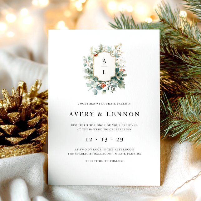 Christmas Watercolor Greenery Elegant Wedding  Invitation (Creator Uploaded)
