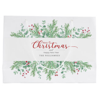 Christmas Watercolor Greenery Gift Bag