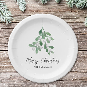 Christmas Watercolor Greenery Paper Plate