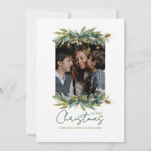 Christmas Watercolor Greenery Photo Greeting Holiday Card