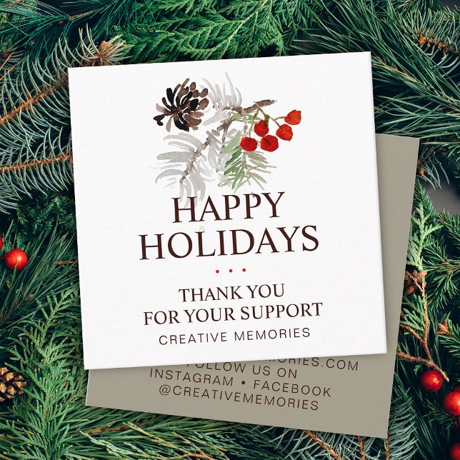 Christmas Watercolor Greenery Thank You Square Business Card (Christmas Watercolor Greenery Thank You Square Business Card)
