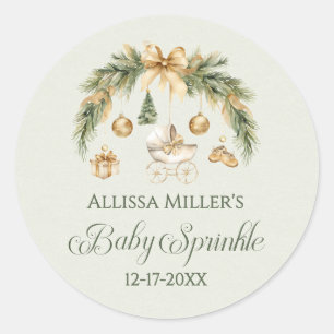 Christmas Watercolor Greenery Winter Baby Sprinkle Classic Round Sticker