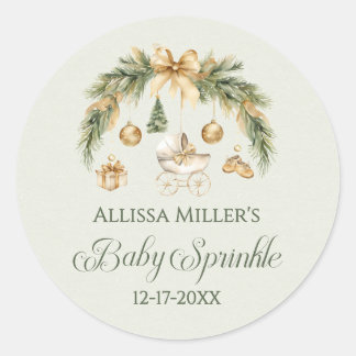 Christmas Watercolor Greenery Winter Baby Sprinkle Classic Round Sticker