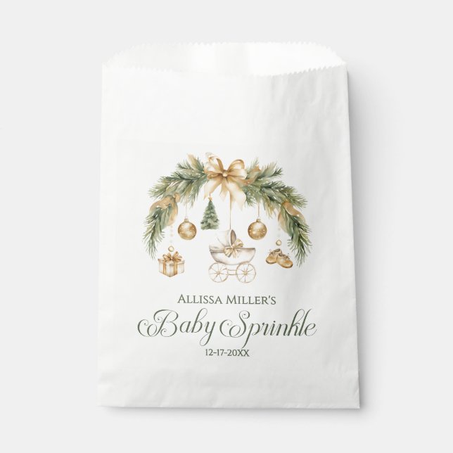 Christmas Watercolor Greenery Winter Baby Sprinkle Favour Bags (Front)