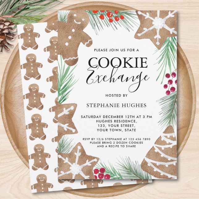 Christmas Watercolor Holiday Cookie Exchange Party Invitation (Creator Uploaded)