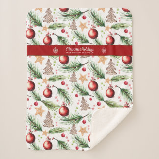 Christmas Watercolor Holidays Decoration Pattern Sherpa Blanket