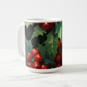 Christmas watercolor Holly berry leaves botanical Coffee Mug