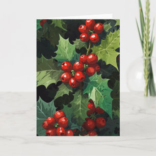 Christmas watercolor Holly berry leaves botanical  Holiday Card