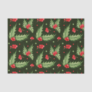 Christmas Watercolor Holly Berry with Leaves Tissue Paper