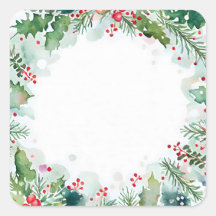 Christmas watercolor holly ivy berries and fir