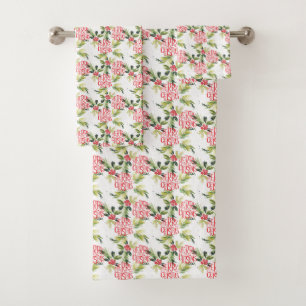 Christmas Watercolor Holly Pattern Bath Towel Set
