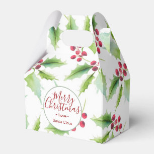 Christmas Watercolor Holly Pattern Red and Green  Favour Box