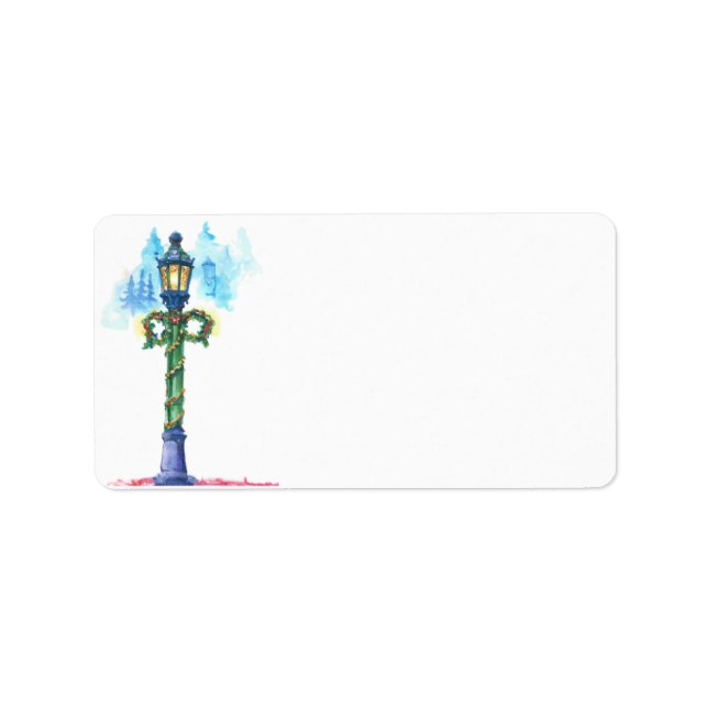 Christmas Watercolor Lamp Post Blank DIY Address Label (Front)