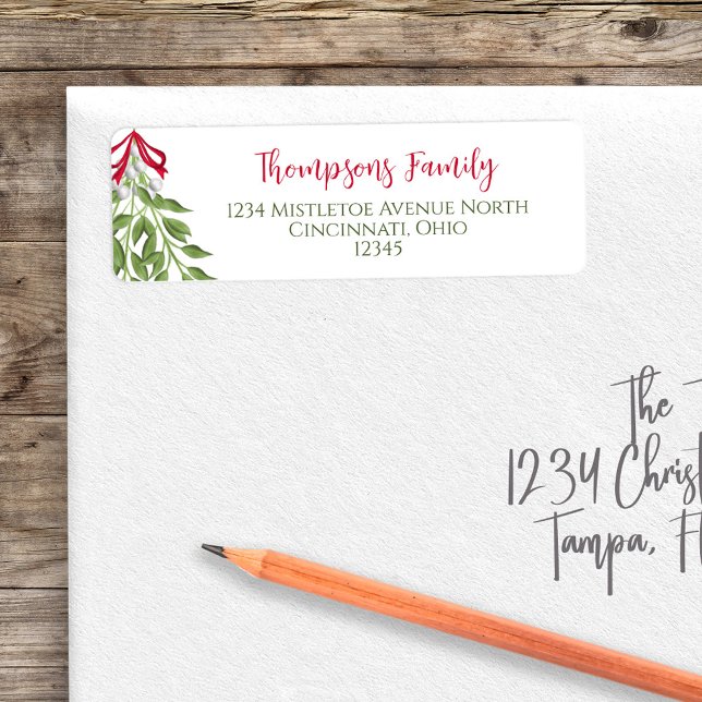 Christmas Watercolor Merry Mistletoe Greenery (Christmas holiday merry mistletoe watercolor design return address label. )