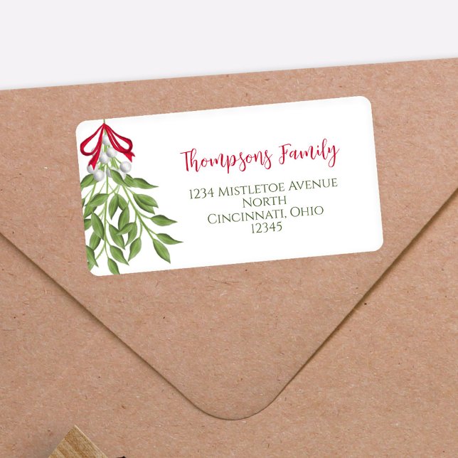 Christmas Watercolor Merry Mistletoe Greenery Label (Christmas holiday merry mistletoe watercolor design return address label. )