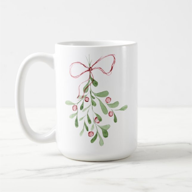 Christmas Watercolor Mistletoe Coffee Mug (Left)
