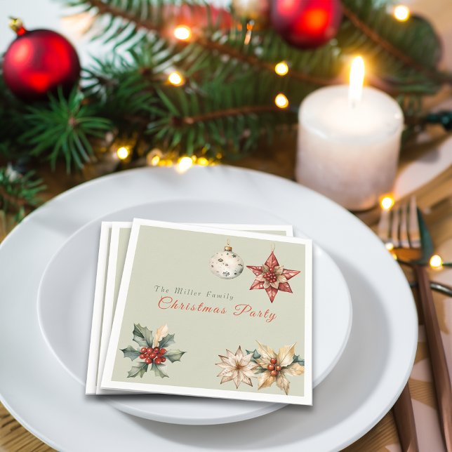 Christmas Watercolor Mistletoe Custom Message Name Napkin (Creator Uploaded)
