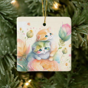 Christmas watercolor mouse ceramic ornament