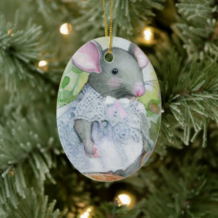 Christmas watercolor mouse ceramic tree decoration