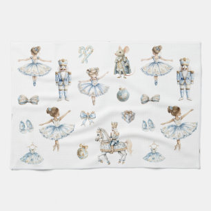 Christmas Watercolor Nutcracker Pattern Tea Towel