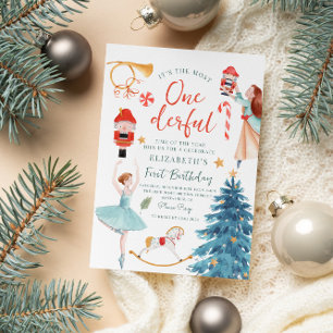 Christmas Watercolor  Onederful Baby Birthday  Invitation