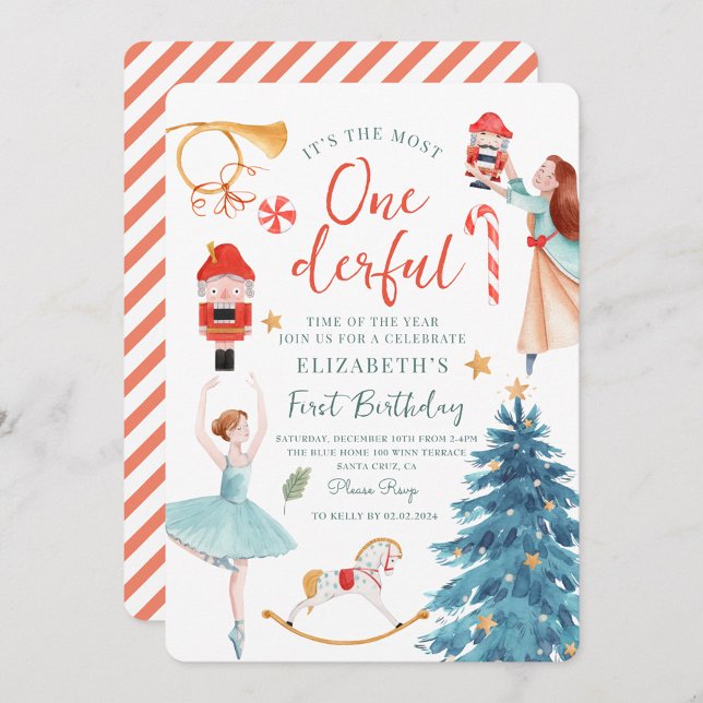 Christmas Watercolor  Onederful Baby Birthday  Invitation (Creator Uploaded)