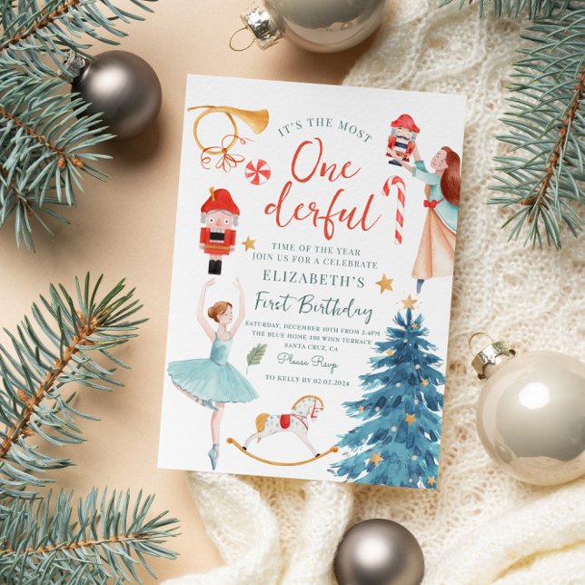 Christmas Watercolor  Onederful Baby Birthday  Invitation (Creator Uploaded)