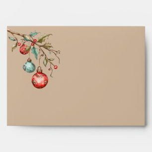 Christmas Watercolor Ornaments Beige Envelope