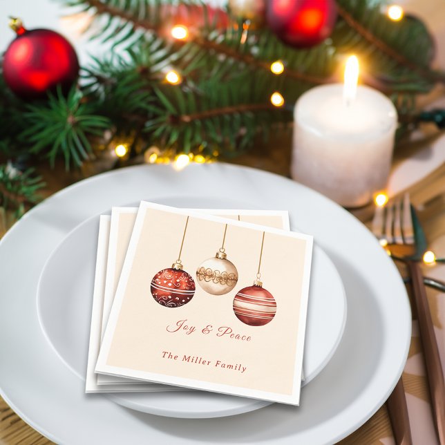 Christmas Watercolor Ornaments Custom Message Name Napkin (Creator Uploaded)