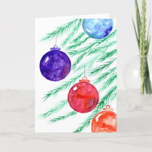 Christmas Watercolor Ornaments New Year Holiday Card