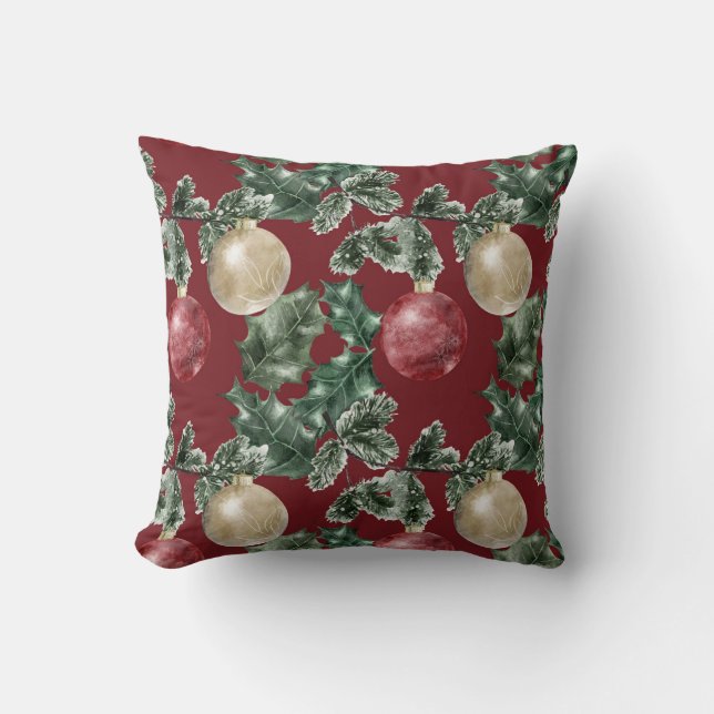 Christmas Watercolor Ornaments Pattern Cushion (Front)