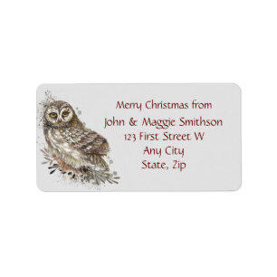 Christmas Watercolor Owl Custom Message Label