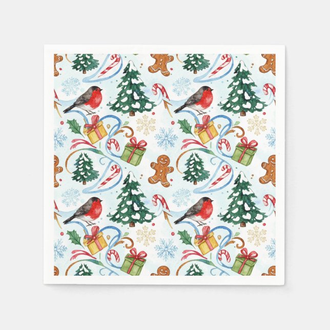 Christmas watercolor pattern  napkin (Front)