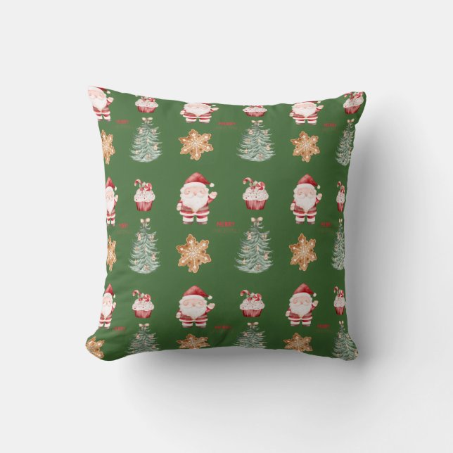 Christmas Watercolor Pattern Throw Pillow (Front)