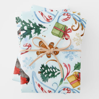 Christmas watercolor pattern  wrapping paper sheet