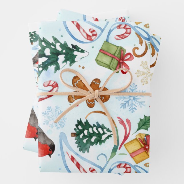 Christmas watercolor pattern  wrapping paper sheet (In situ)