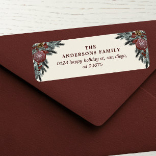 Christmas Watercolor Pine branches Return Address