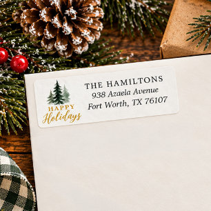 Christmas Watercolor Pine Tree Family Name